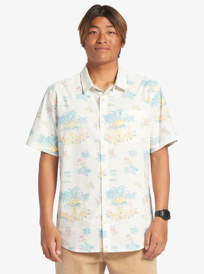 Quiksilver Palm Spritz Short Sleeve Woven Shirt Snow White Palm Spritz Mens Shirts and Polos Quiksilver Palm Spritz Short Sleeve Woven Shirt Snow White Palm Spritz Mens Shirts and Polos