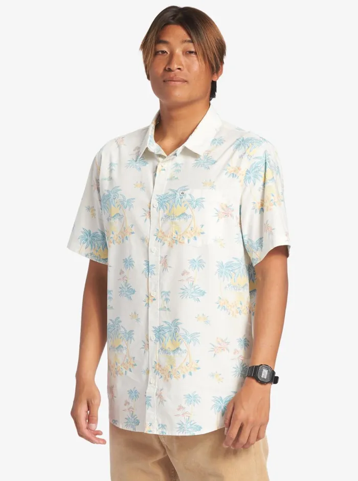Quiksilver Palm Spritz Short Sleeve Woven Shirt Snow White Palm Spritz Mens Shirts and Polos Quiksilver Palm Spritz Short Sleeve Woven Shirt Snow White Palm Spritz Mens Shirts and Polos