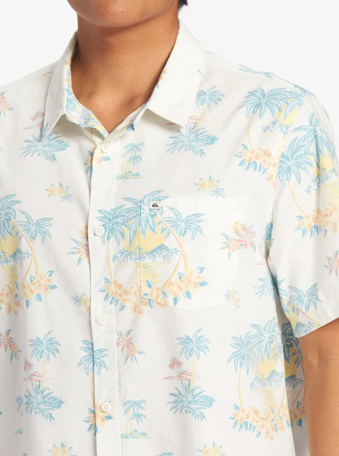 Quiksilver Palm Spritz Short Sleeve Woven Shirt Snow White Palm Spritz Mens Shirts and Polos Quiksilver Palm Spritz Short Sleeve Woven Shirt Snow White Palm Spritz Mens Shirts and Polos