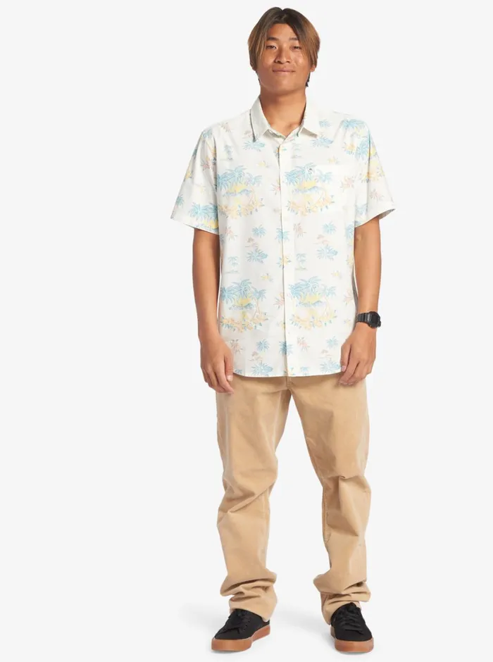 Quiksilver Palm Spritz Short Sleeve Woven Shirt Snow White Palm Spritz Mens Shirts and Polos Quiksilver Palm Spritz Short Sleeve Woven Shirt Snow White Palm Spritz Mens Shirts and Polos