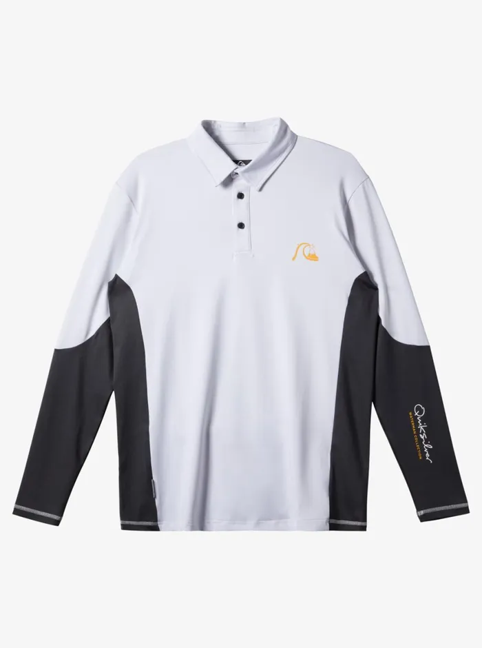 Quiksilver Piscator Polo Long Sleeve UPF 50 Surf TShirt White MensWaterman Rashguards Quiksilver Piscator Polo Long Sleeve UPF 50 Surf TShirt White MensWaterman Rashguards