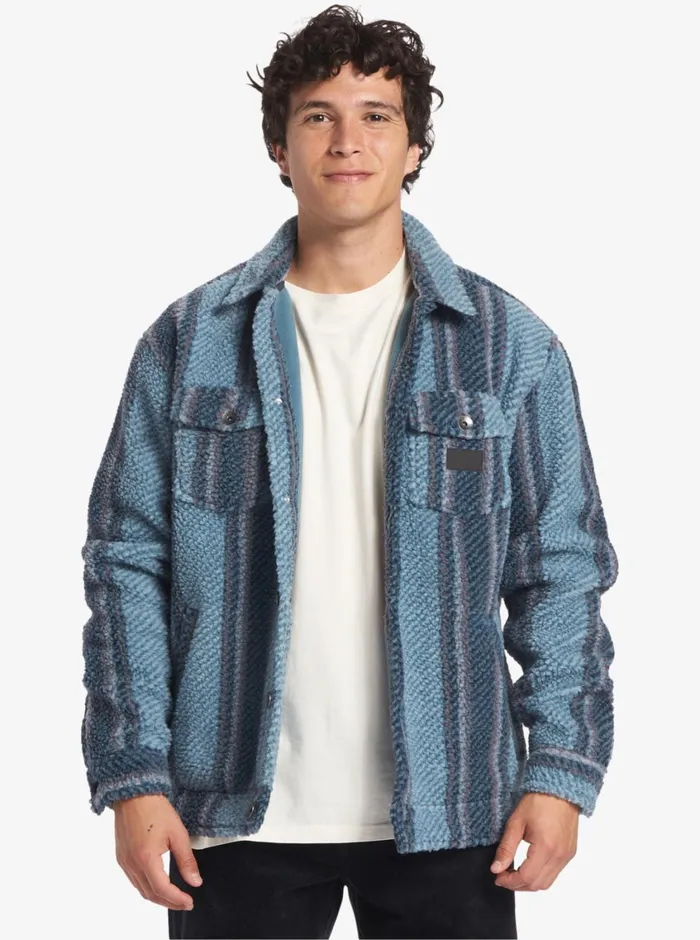 Quiksilver Sherpa Fleece Overshirt Aegean Blue Sherpa Shirt Mens Shirts and Polos