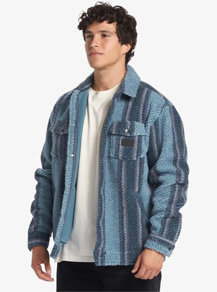 Quiksilver Sherpa Fleece Overshirt Aegean Blue Sherpa Shirt Mens Shirts and Polos
