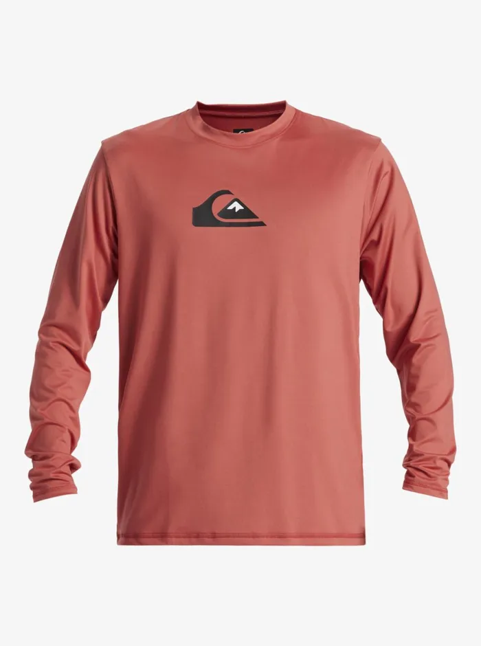 Quiksilver Solid Streak Long Sleeve UPF 50 Surf Tee Mineral Red Mens Rashguards Quiksilver Solid Streak Long Sleeve UPF 50 Surf Tee Mineral Red Mens Rashguards