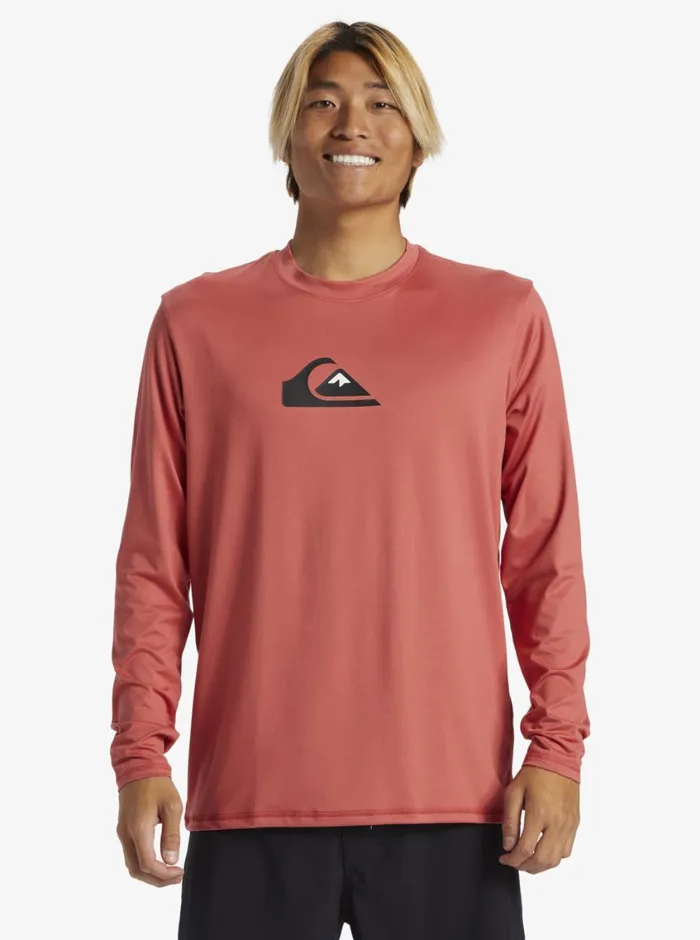 Quiksilver Solid Streak Long Sleeve UPF 50 Surf Tee Mineral Red Mens Rashguards Quiksilver Solid Streak Long Sleeve UPF 50 Surf Tee Mineral Red Mens Rashguards