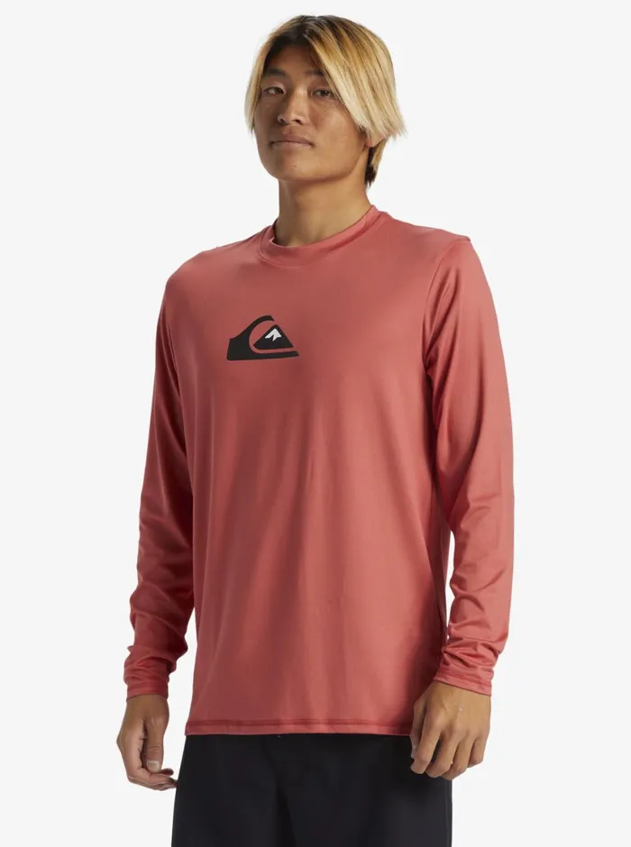 Quiksilver Solid Streak Long Sleeve UPF 50 Surf Tee Mineral Red Mens Rashguards Quiksilver Solid Streak Long Sleeve UPF 50 Surf Tee Mineral Red Mens Rashguards