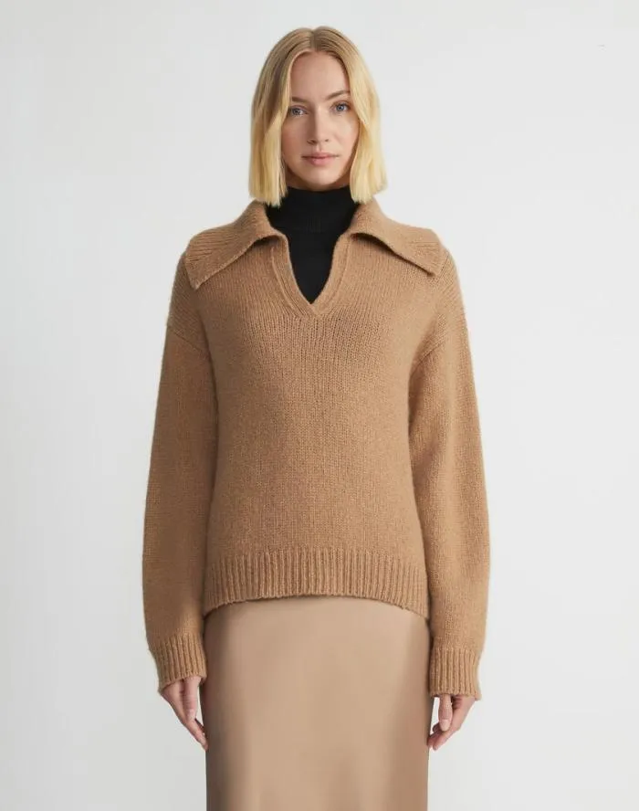 Ready To Wear Camel Hair Chainette Collared Sweater Camel Lafayette 148 New York Sweaters and Knits