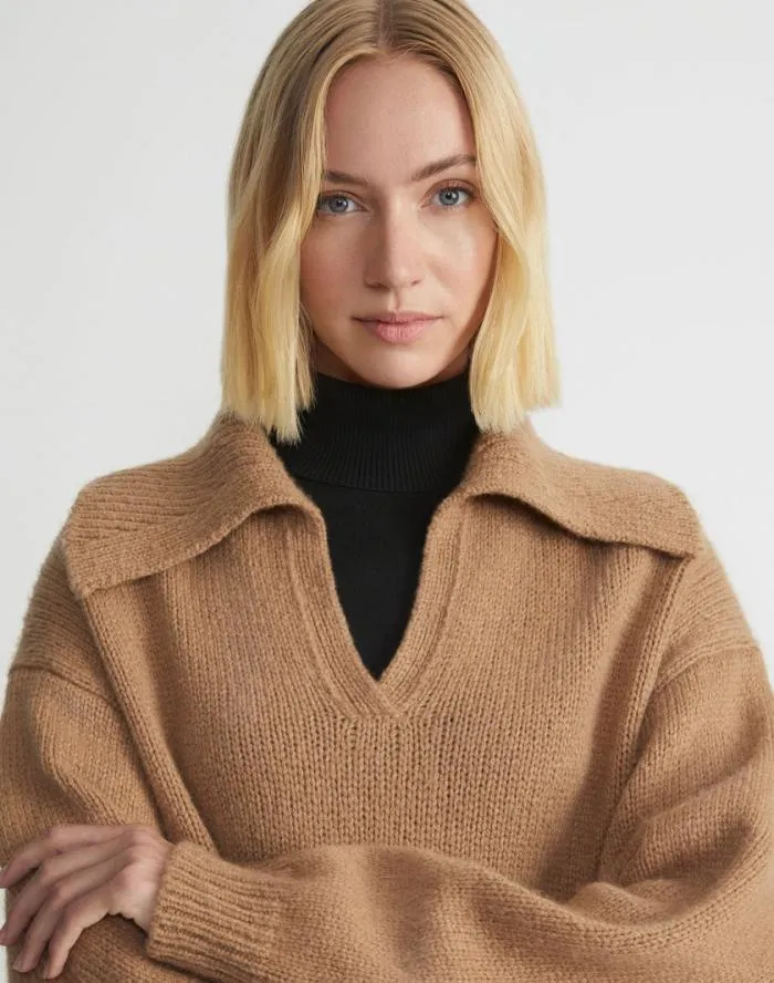 Ready To Wear Camel Hair Chainette Collared Sweater Camel Lafayette 148 New York Sweaters and Knits