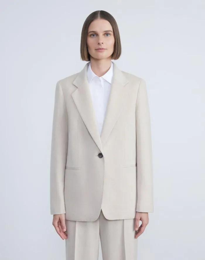 Ready To Wear CashmereWool Mlange SingleButton Blazer Oatmeal Melange Lafayette 148 New York Jackets and Blazers