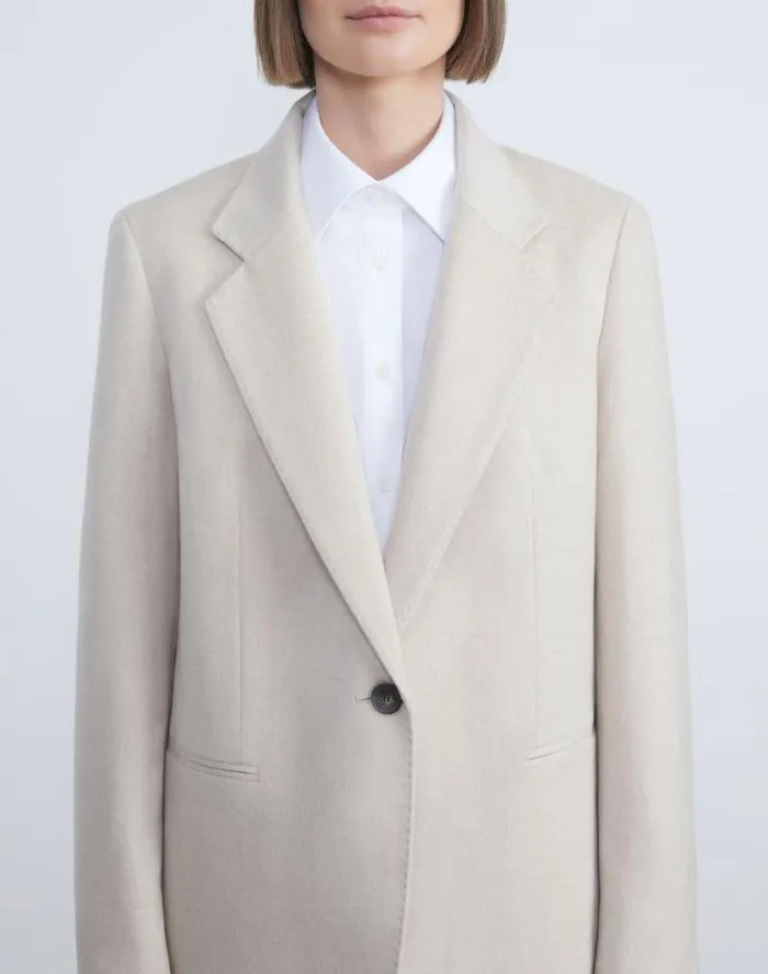 Ready To Wear CashmereWool Mlange SingleButton Blazer Oatmeal Melange Lafayette 148 New York Jackets and Blazers