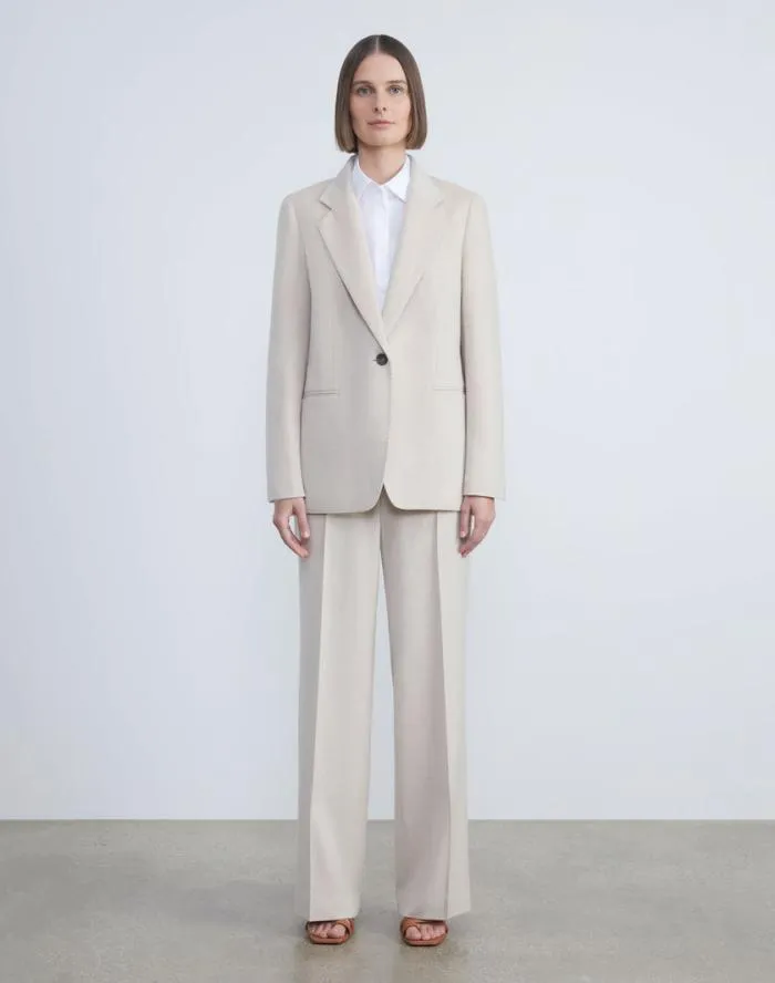 Ready To Wear CashmereWool Mlange SingleButton Blazer Oatmeal Melange Lafayette 148 New York Jackets and Blazers