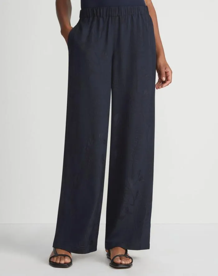 Ready To Wear Flora Bloom Cloqu Jacquard Viscose Riverside Pant Navy Lafayette 148 New York Pants and Shorts