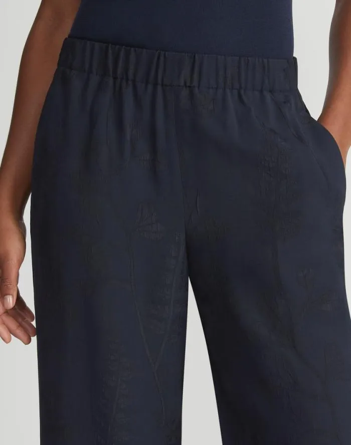 Ready To Wear Flora Bloom Cloqu Jacquard Viscose Riverside Pant Navy Lafayette 148 New York Pants and Shorts