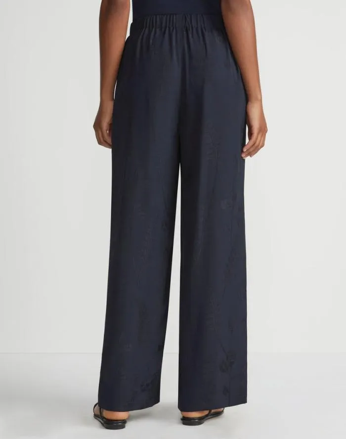 Ready To Wear Flora Bloom Cloqu Jacquard Viscose Riverside Pant Navy Lafayette 148 New York Pants and Shorts
