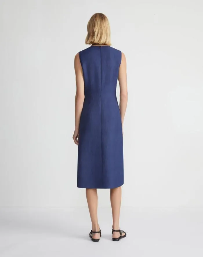 Ready To Wear Flora Print ViscoseLinen Sleeveless Dress Midnight Blue Multi Lafayette 148 New York Dresses