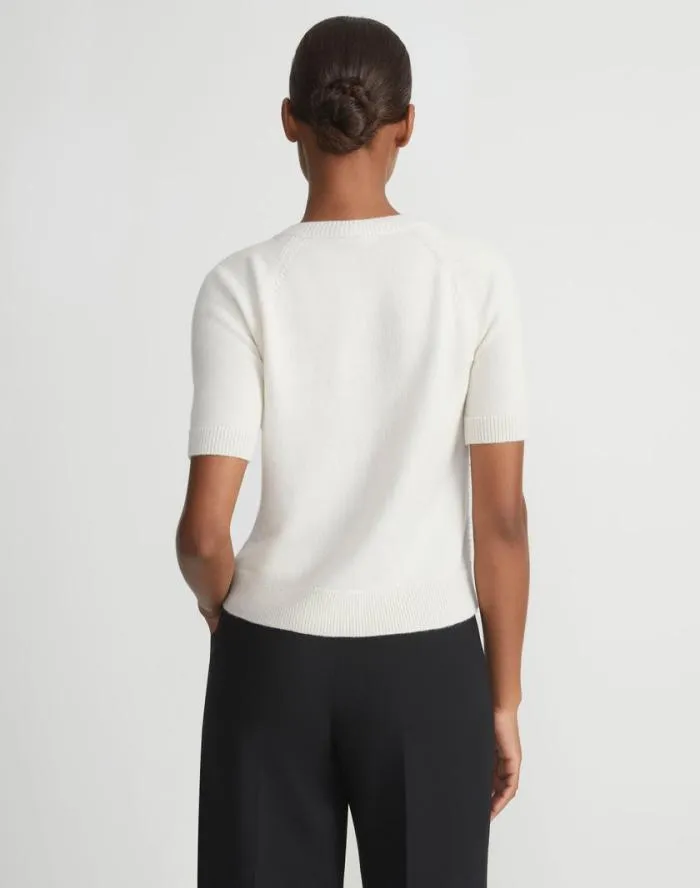 Ready To Wear HandEmbellished Cashmere Lace Stitch Short Sleeve Sweater Cloud Lafayette 148 New York Sweaters and Knits