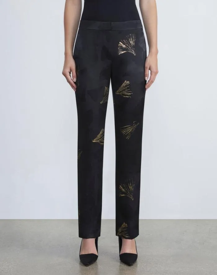 Ready To Wear Metallic Leafed Pages Jacquard Barrow Pant Black Multi Lafayette 148 New York Pants and Shorts