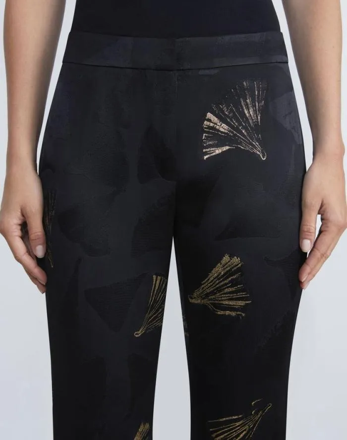 Ready To Wear Metallic Leafed Pages Jacquard Barrow Pant Black Multi Lafayette 148 New York Pants and Shorts