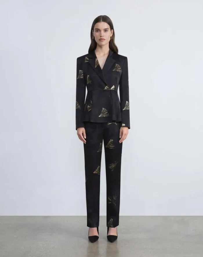 Ready To Wear Metallic Leafed Pages Jacquard Barrow Pant Black Multi Lafayette 148 New York Pants and Shorts
