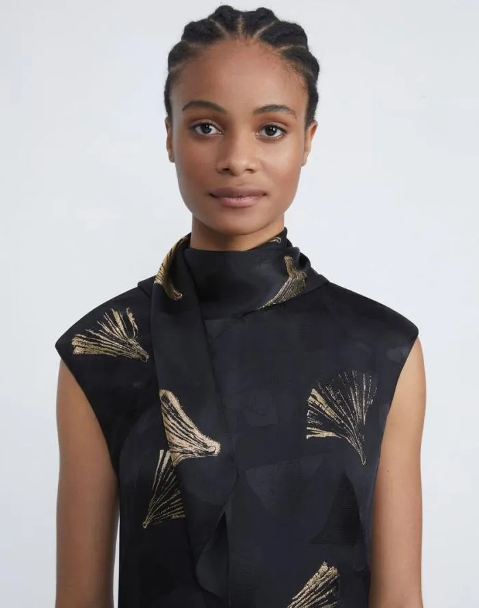 Ready To Wear Metallic Leafed Pages Jacquard Scarf Dress Black Multi Lafayette 148 New York Dresses