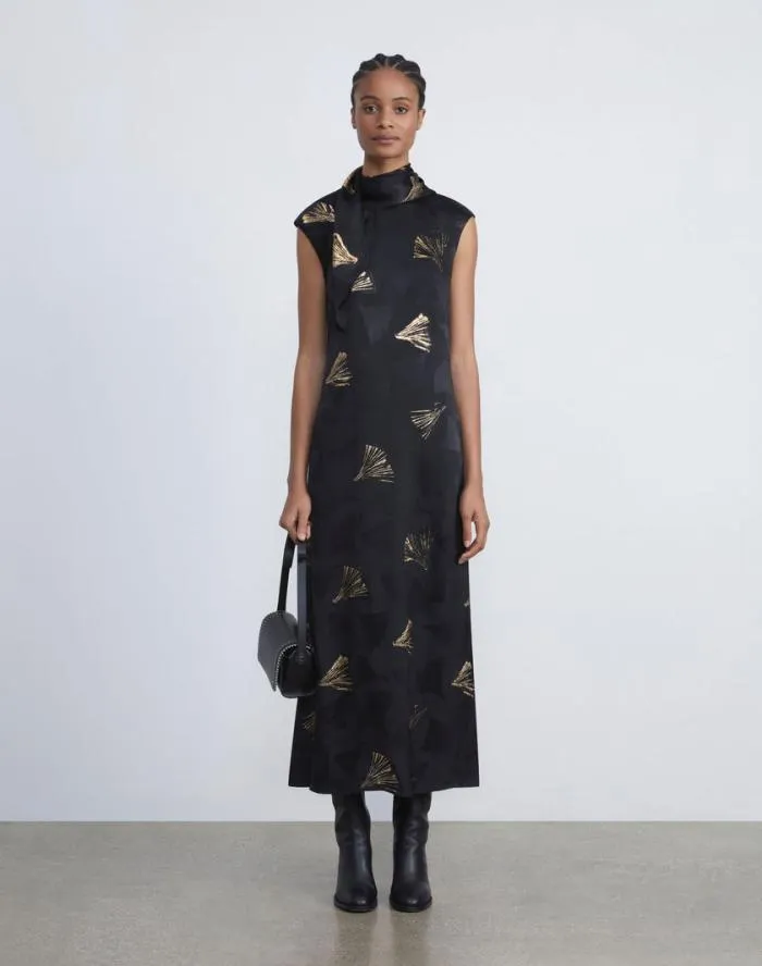 Ready To Wear Metallic Leafed Pages Jacquard Scarf Dress Black Multi Lafayette 148 New York Dresses