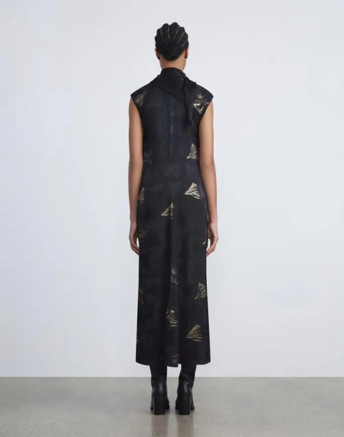 Ready To Wear Metallic Leafed Pages Jacquard Scarf Dress Black Multi Lafayette 148 New York Dresses