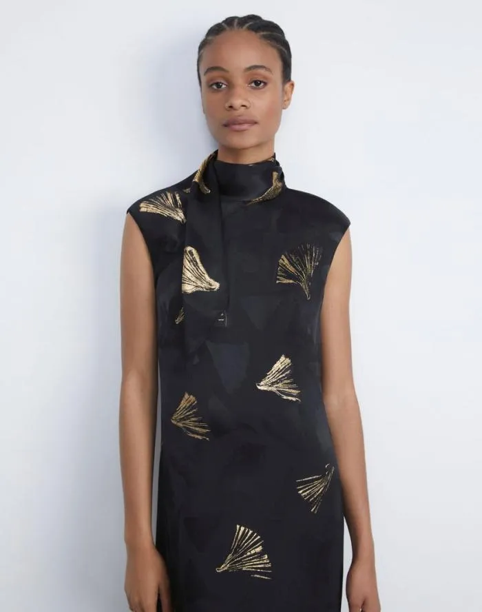 Ready To Wear Metallic Leafed Pages Jacquard Scarf Dress Black Multi Lafayette 148 New York Dresses