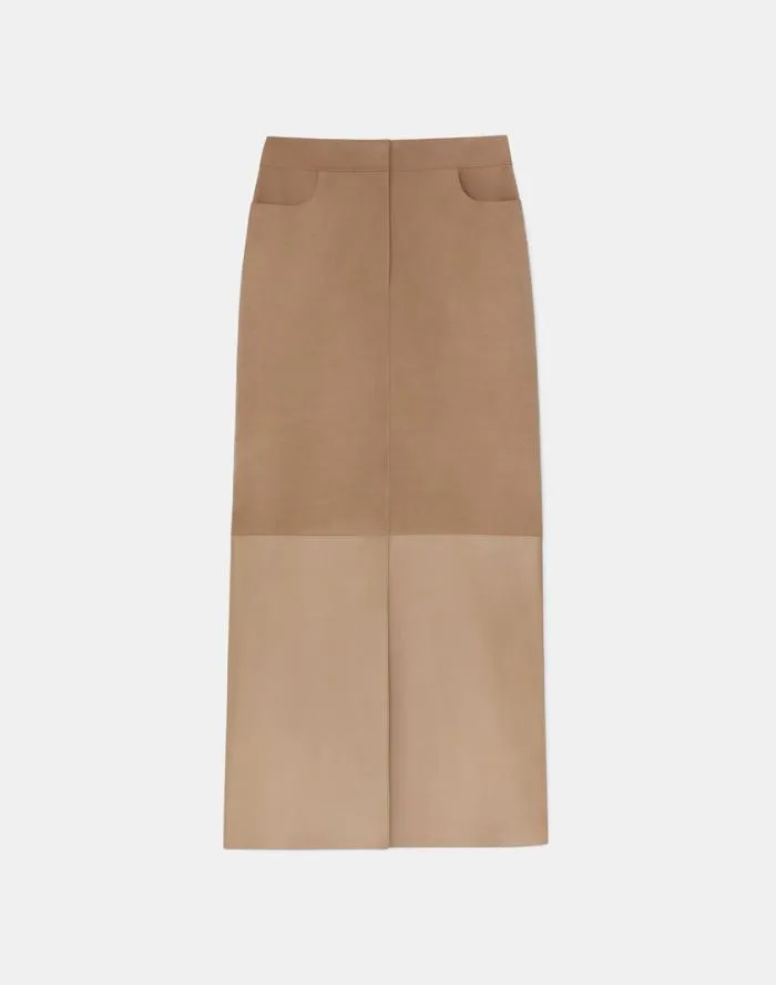 Ready To Wear Nubuck Suede and Nappa Leather TwoTone Midi Skirt Oat Lafayette 148 New York Skirts Ready To Wear Nubuck Suede and Nappa Leather TwoTone Midi Skirt Oat Lafayette 148 New York Skirts