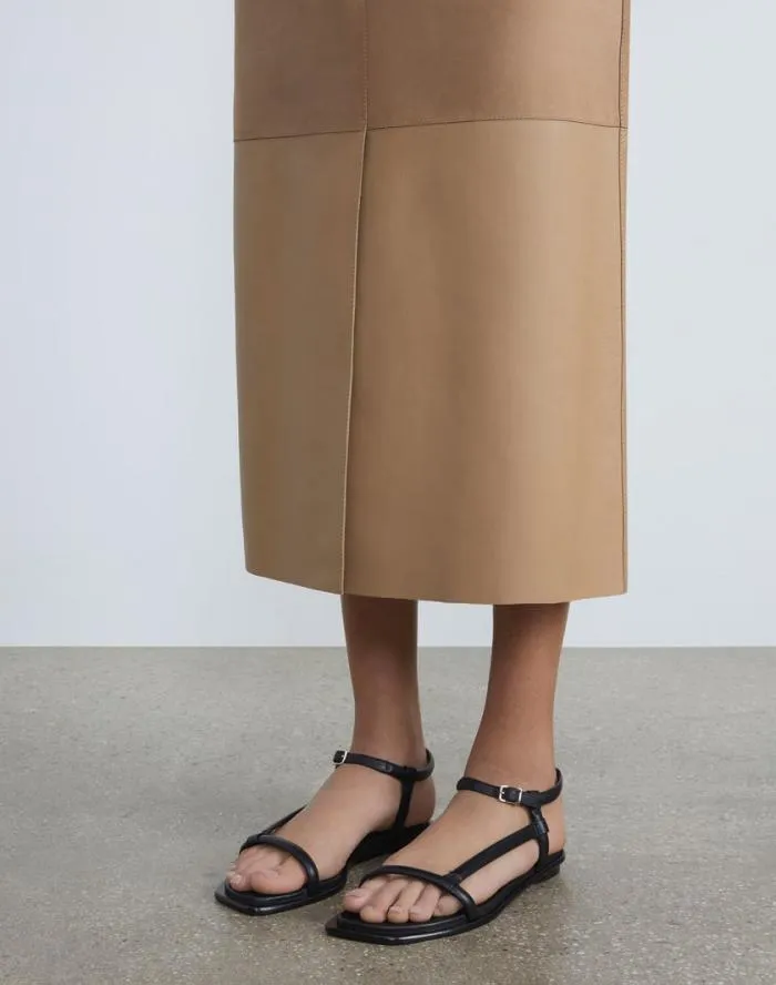 Ready To Wear Nubuck Suede and Nappa Leather TwoTone Midi Skirt Oat Lafayette 148 New York Skirts