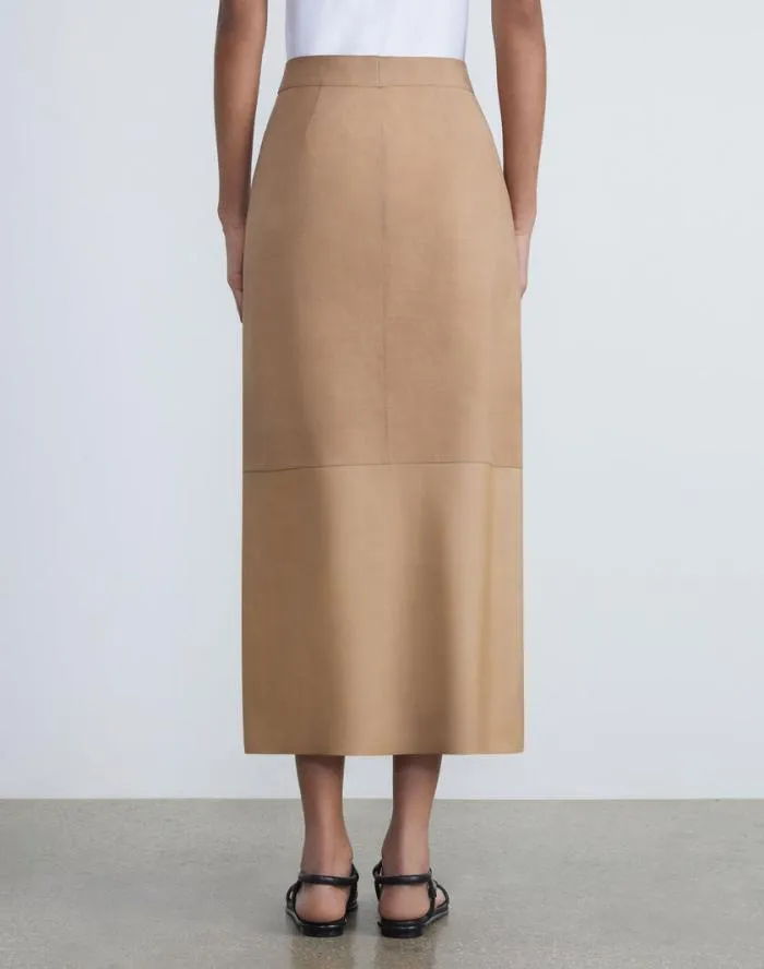 Ready To Wear Nubuck Suede and Nappa Leather TwoTone Midi Skirt Oat Lafayette 148 New York Skirts