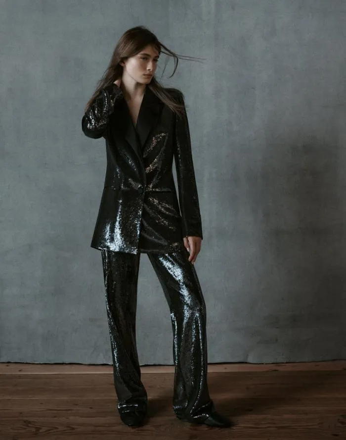 Ready To Wear Sequin Chiffon Gates Pant Black Lafayette 148 New York Pants and Shorts