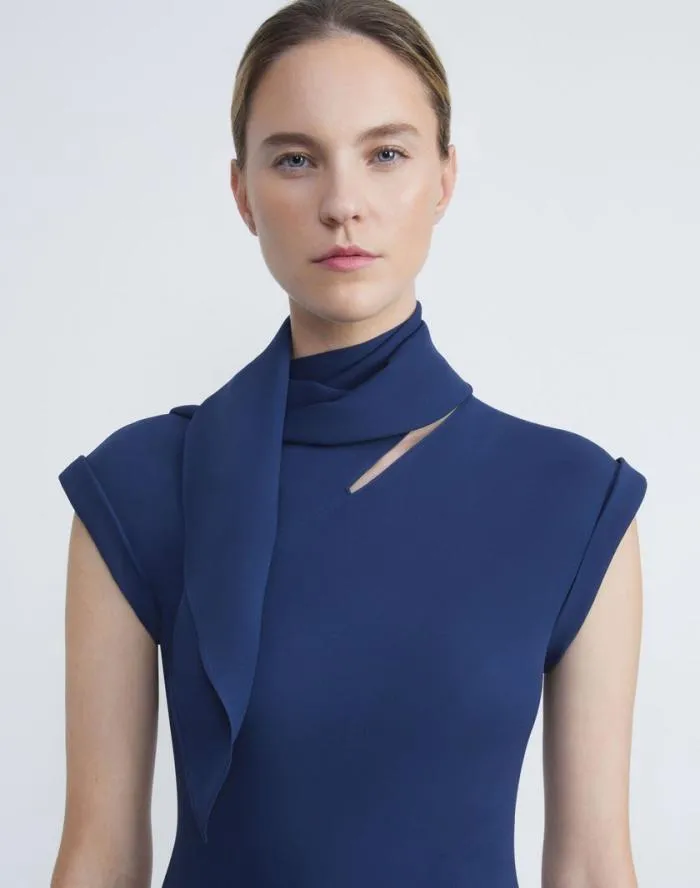 Ready To Wear Silk Georgette Bias Scarf Gown Midnight Blue Lafayette 148 New York Dresses