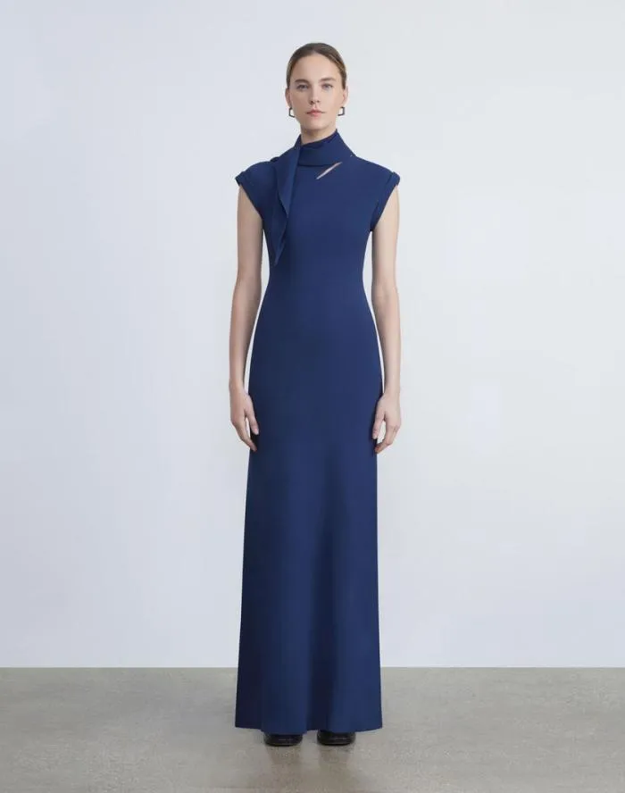 Ready To Wear Silk Georgette Bias Scarf Gown Midnight Blue Lafayette 148 New York Dresses