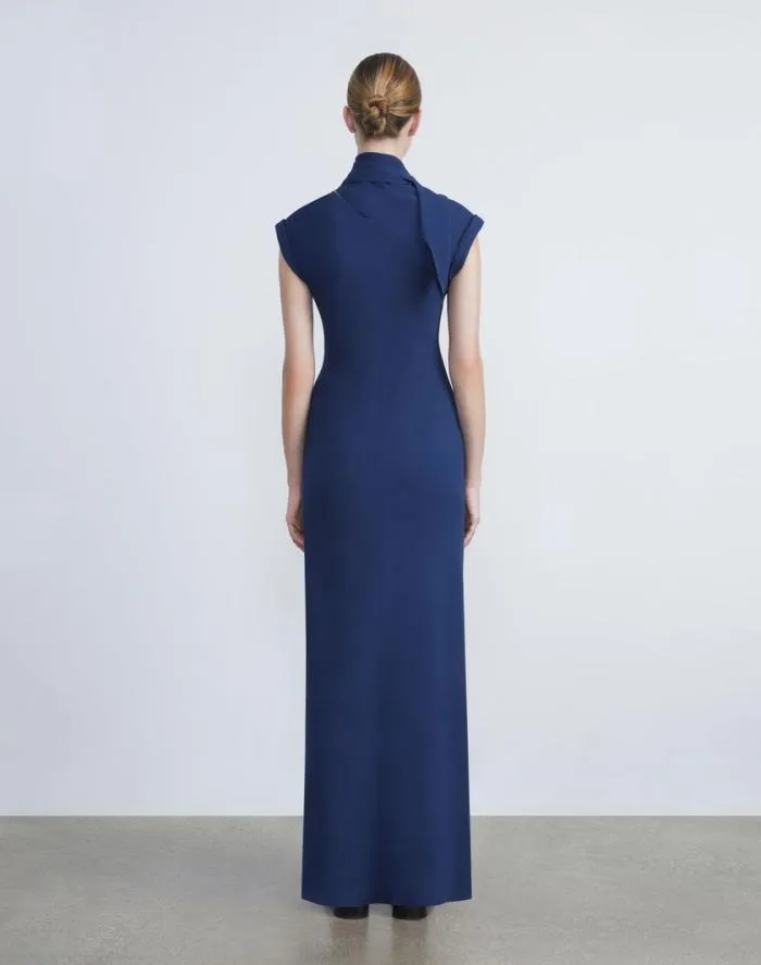 Ready To Wear Silk Georgette Bias Scarf Gown Midnight Blue Lafayette 148 New York Dresses