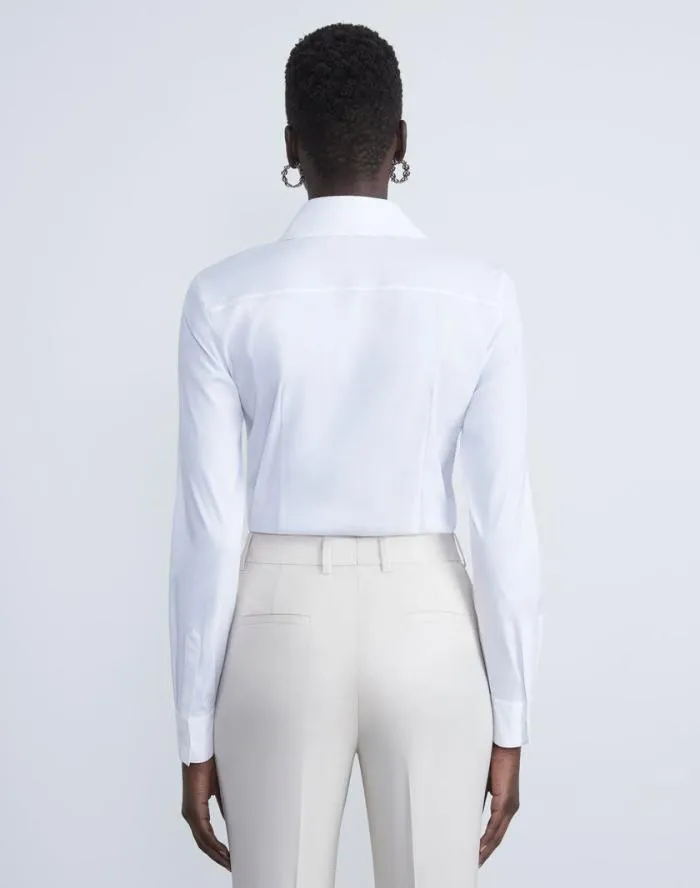 Ready To Wear Stretch Cotton Button Down Bodysuit White Lafayette 148 New York Blouses and Shirts