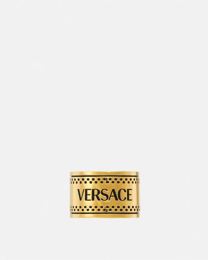 Rings MenWomen Versace 90s Vintage Logo Ring Blackgold