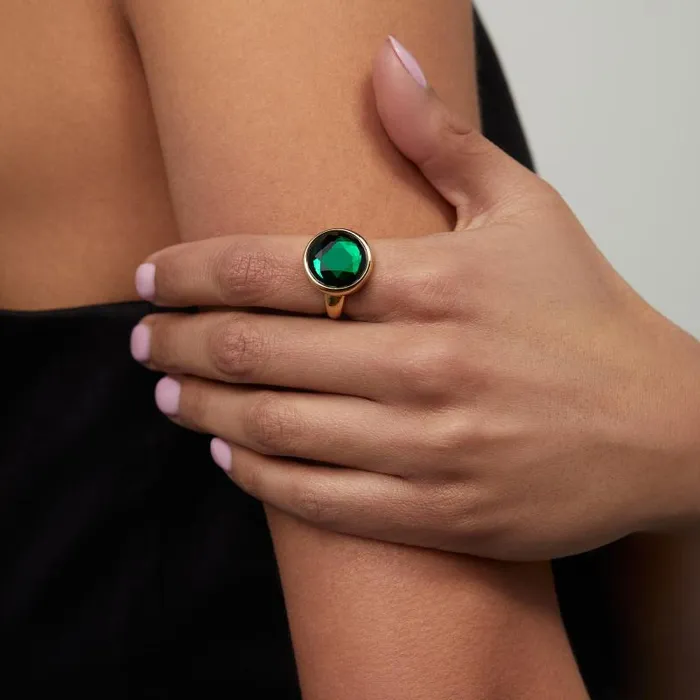 Rings Women Alex And Ani Emerald Crystal Ring Stainless Steel Gold