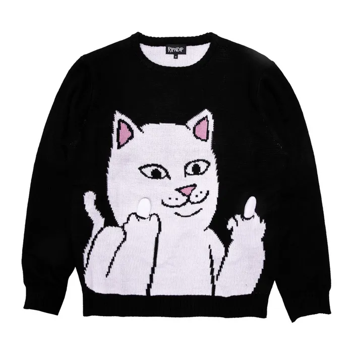 Ripndip Lord Nermal Flippy Knitty Sweater Black Knits Sweaters