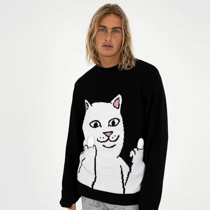 Ripndip Lord Nermal Flippy Knitty Sweater Black Knits Sweaters Ripndip Lord Nermal Flippy Knitty Sweater Black Knits Sweaters