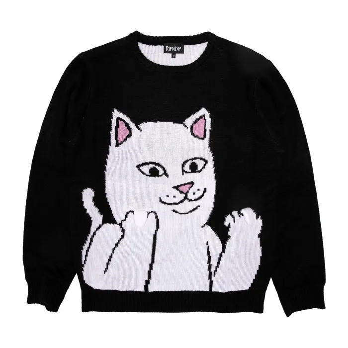 Ripndip Lord Nermal Flippy Knitty Sweater Black Knits Sweaters Ripndip Lord Nermal Flippy Knitty Sweater Black Knits Sweaters