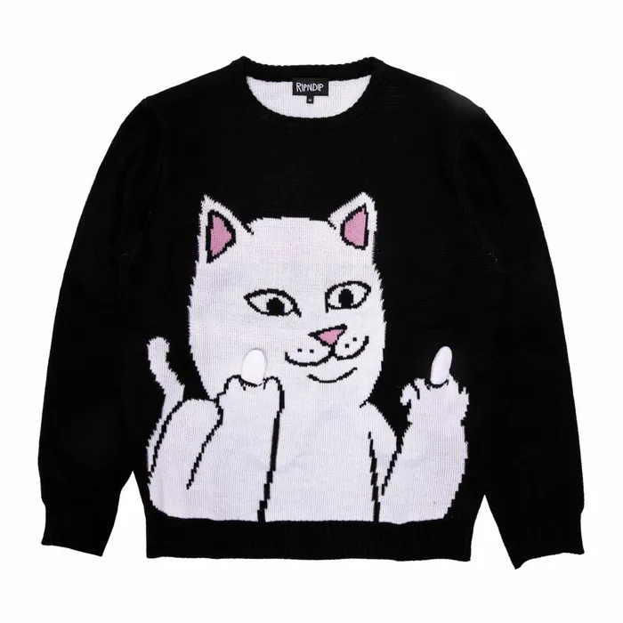 Ripndip Lord Nermal Flippy Knitty Sweater Black Knits Sweaters Ripndip Lord Nermal Flippy Knitty Sweater Black Knits Sweaters