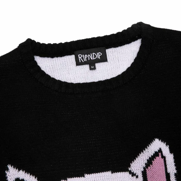Ripndip Lord Nermal Flippy Knitty Sweater Black Knits Sweaters Ripndip Lord Nermal Flippy Knitty Sweater Black Knits Sweaters