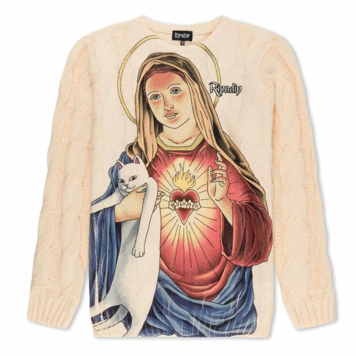 Ripndip Mother Mary Cable Knit Sweater Cream Knits Sweaters