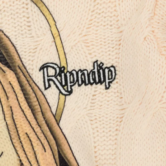 Ripndip Mother Mary Cable Knit Sweater Cream Knits Sweaters Ripndip Mother Mary Cable Knit Sweater Cream Knits Sweaters