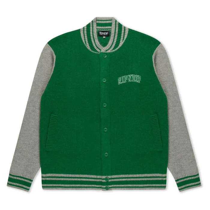 Ripndip Team Spirit Varsity Cardigan GreenGrey Knits Sweaters