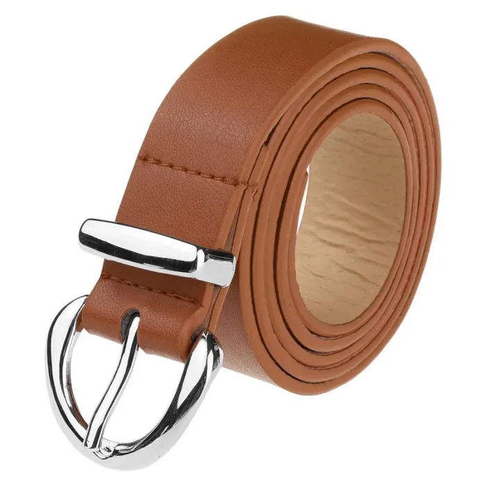 RWandCO Belts Allegra K Faux Leather Belt With Silver Buckle Red Brown 8211 Women