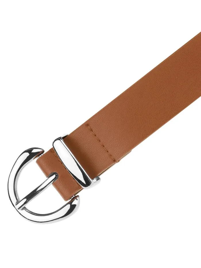 RWandCO Belts Allegra K Faux Leather Belt With Silver Buckle Red Brown 8211 Women