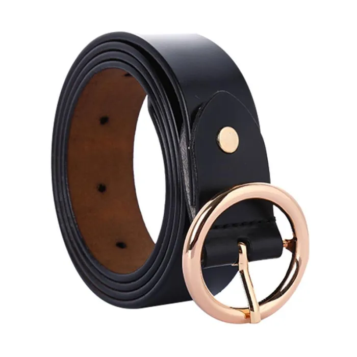 RWandCO Belts Allegra K Round Pin Buckle Belt Black 8211 Women