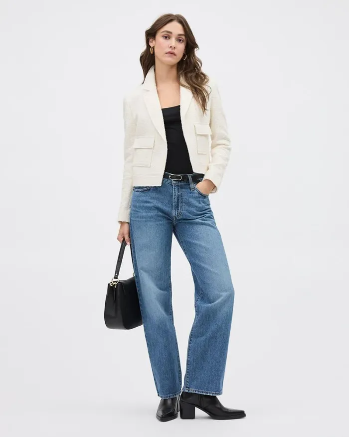 RWandCO Blazers Boucl Open DoubleBreasted Cropped Blazer Antique White 8211 Women RWandCO Blazers Boucl Open DoubleBreasted Cropped Blazer Antique White 8211 Women