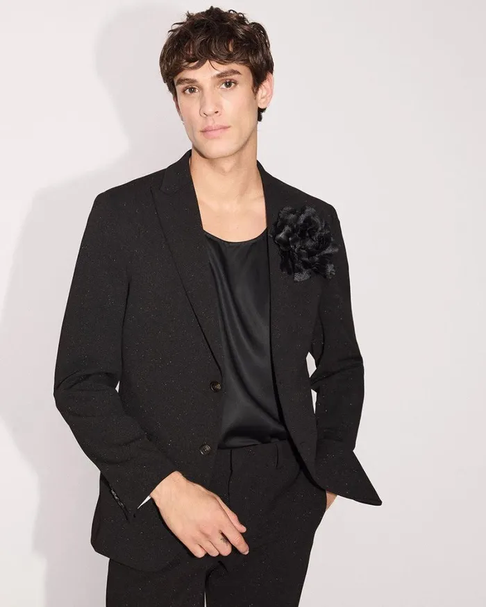 RWandCO Blazers SlimFit Black Suit Blazer With Metallic Fibres Black 8211 Men RWandCO Blazers SlimFit Black Suit Blazer With Metallic Fibres Black 8211 Men